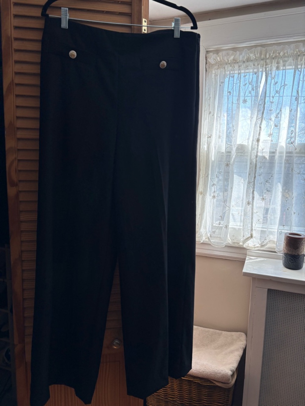 Ann Taylor Black Wide-Leg Women's Trousers with Metal Button Detail